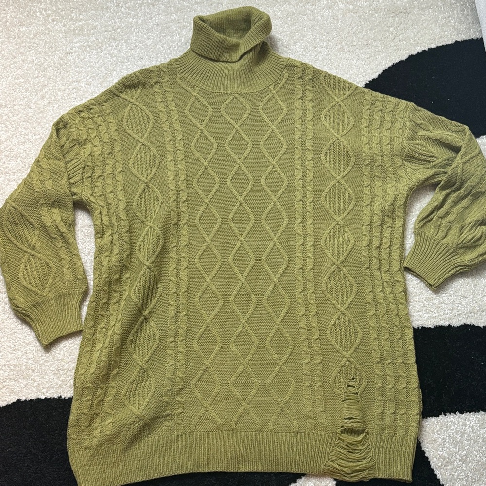 SHEIN Olive Green Cable Knit Sweater Dress